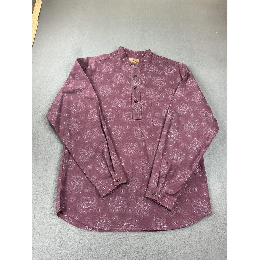 Wahoo Maker Shirt Mens M Purple Floral Cotton Long Sleeve Button Up Relaxed